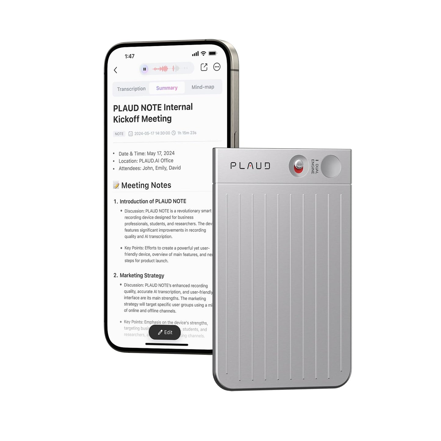 AI Voice Recorder, PLAUD Note Voice Recorder w/Case, App Control, Transcribe & Summarize with AI Technology, Support 112 Languages, 64GB Memory, Audio Recorder for Lectures, Meetings, Calls, Black