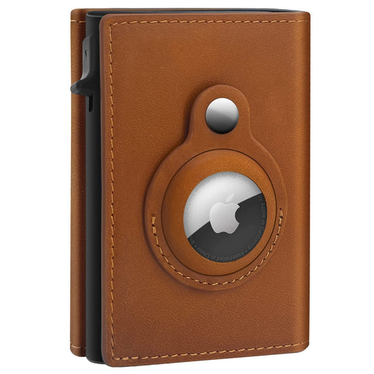 GAOCHALE AirTag Wallet Genuine Leather Air Tag Wallet RFID Technology Credit Card Holder with Minimalist Wallet for Men for Apple AirTag (No Airtag Included)(Black)